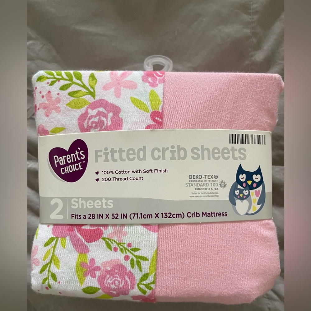 Parent's Choice Pink Floral Fitted Crib Sheets - Pack of 2